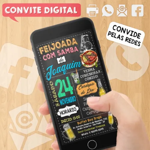 Convite Digital Aniversário Festa Feijoada com Samba