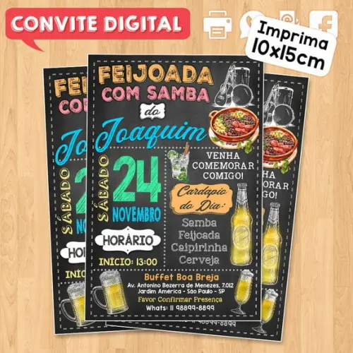 Convite Digital Aniversário Festa Feijoada com Samba
