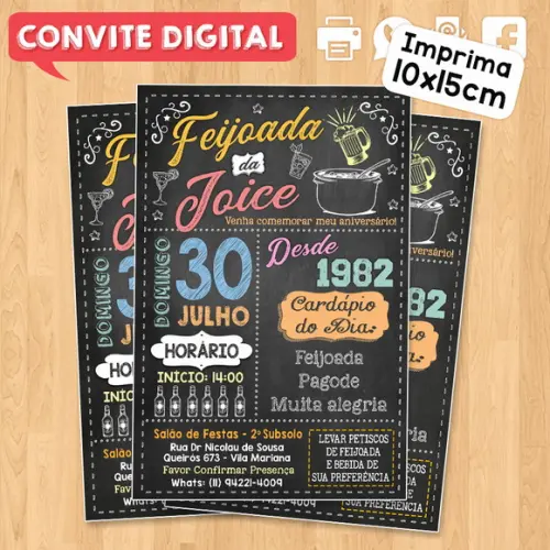 Convite Digital Aniversário Festa Feijoada da Joice