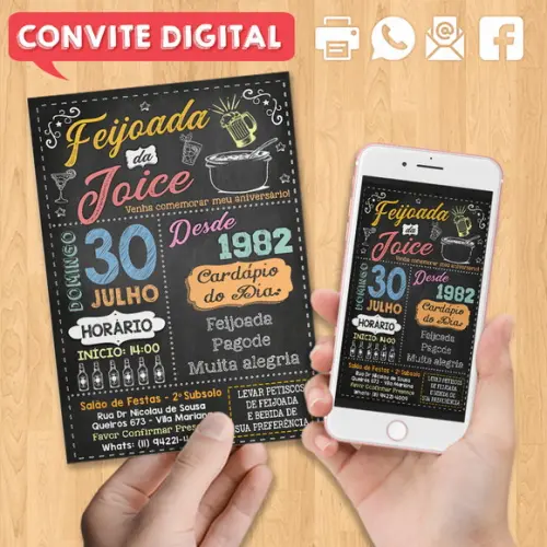 Convite Digital Aniversário Festa Feijoada da Joice