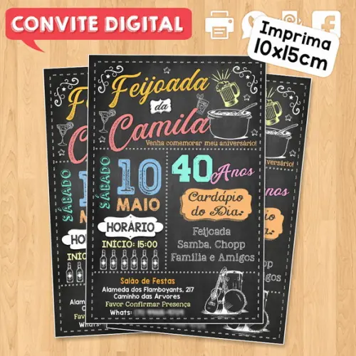 Convite Digital Aniversário Festa Feijoada da Camila