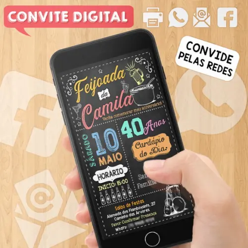Convite Digital Aniversário Festa Feijoada da Camila