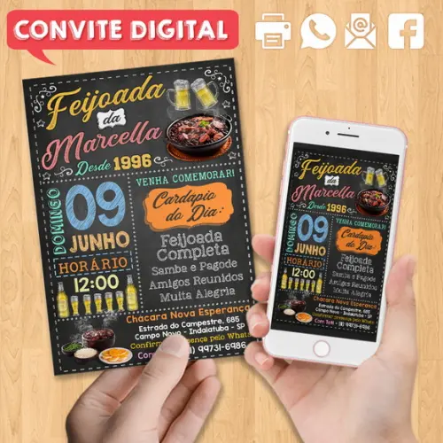 Convite Digital Aniversário Festa Feijoada da Marcella