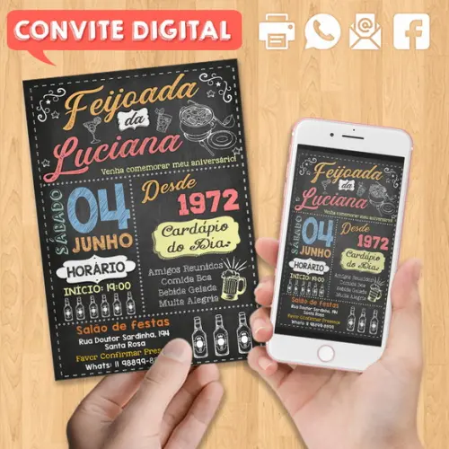 Convite Digital Aniversário Festa Feijoada da Luciana