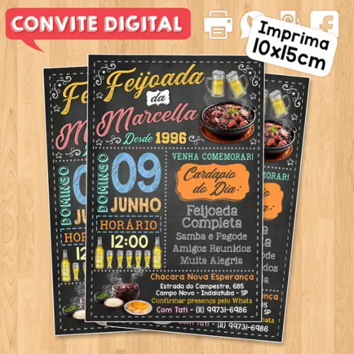 Convite Digital Aniversário Festa Feijoada da Marcella