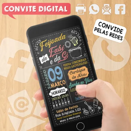 Convite Digital Aniversário Festa Feijoada das Amigas