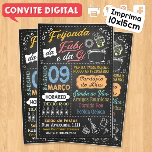 Convite Digital Aniversário Festa Feijoada das Amigas