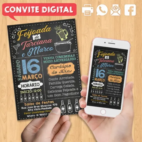 Convite Digital Aniversário Festa Feijoada do Casal