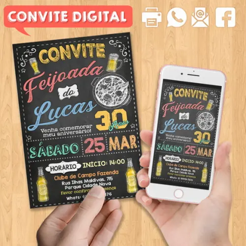 Convite Digital Aniversário Festa Feijoada do Lucas