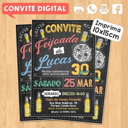 Convite Digital Aniversário Festa Feijoada do Lucas
