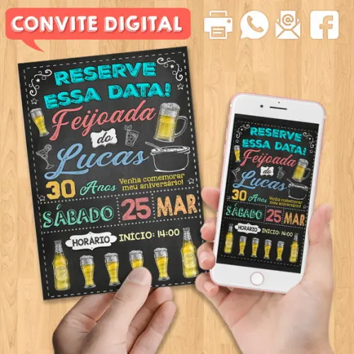 Convite Digital Aniversário Festa Feijoada do Lucas