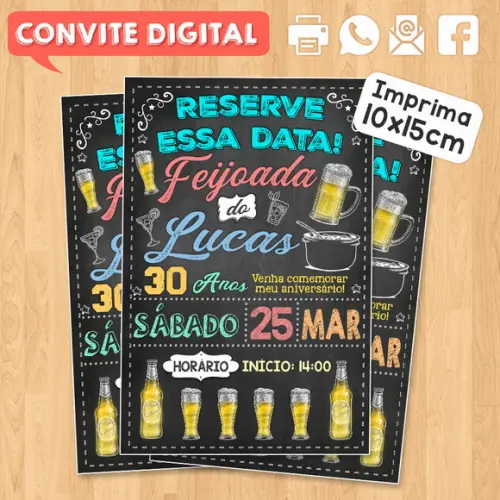 Convite Digital Aniversário Festa Feijoada do Lucas