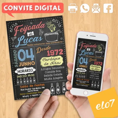 Convite Digital Aniversário Festa Feijoada Do Lucas
