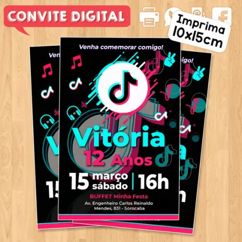 Convite Digital Aniversário Festa Infantil Tema Tiktok