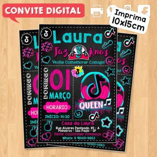 Convite Digital Aniversário Festa Infantil Tema Tiktok