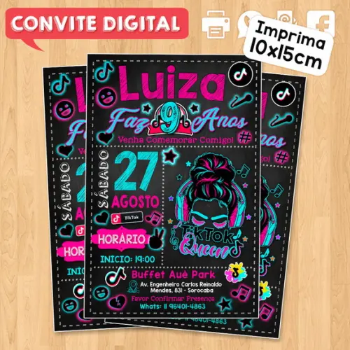 Convite Digital Aniversário Festa Infantil Tema Tiktok