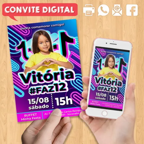 Convite Digital Aniversário Festa Infantil Tiktok com Foto
