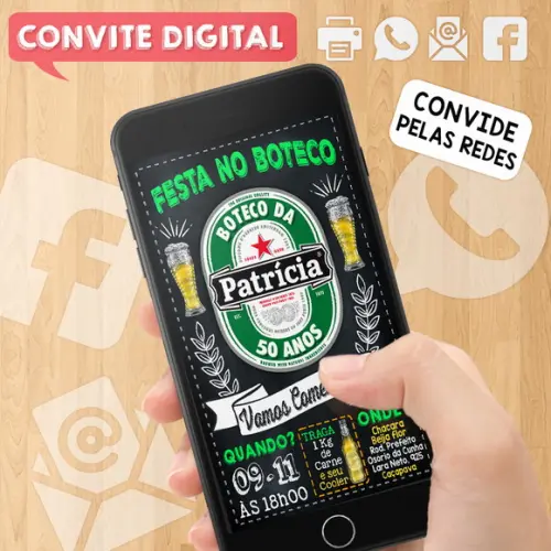 Convite Digital Aniversário Festa no Boteco Cerveja