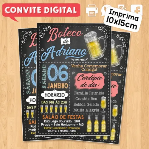 Convite Digital Aniversário Festa no Boteco do Adriano