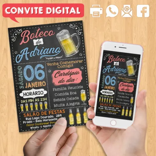 Convite Digital Aniversário Festa no Boteco do Adriano