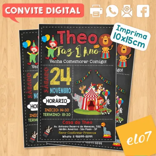 Convite Digital Aniversário Festa No Circo