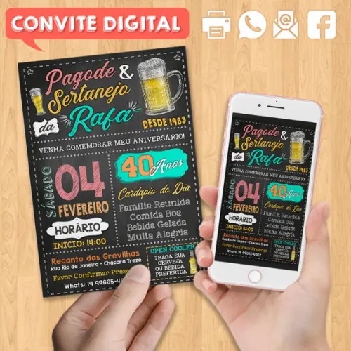 Convite Digital Aniversário Festa Pagode e Sertanejo da Rafa