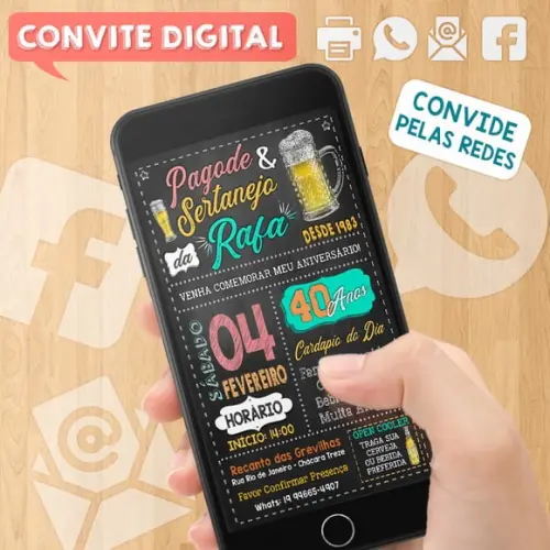 Convite Digital Aniversário Festa Pagode e Sertanejo da Rafa
