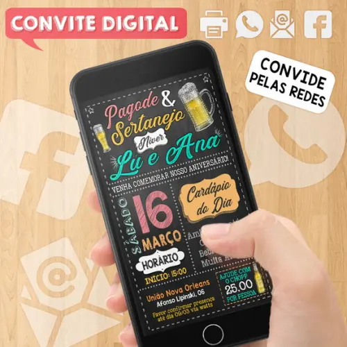 Convite Digital Aniversário Festa Pagode Sertanejo de Casal