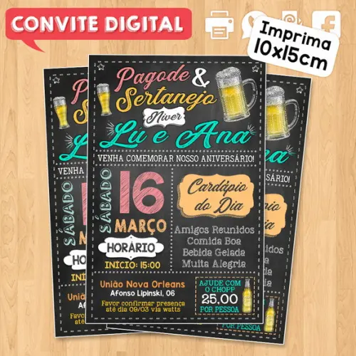 Convite Digital Aniversário Festa Pagode Sertanejo de Casal