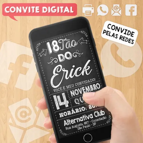 Convite Digital Aniversário Festa Preto e Branco 18 Anos