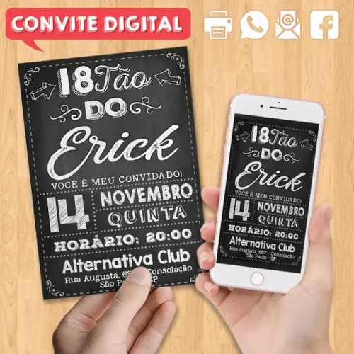 Convite Digital Aniversário Festa Preto e Branco 18 Anos