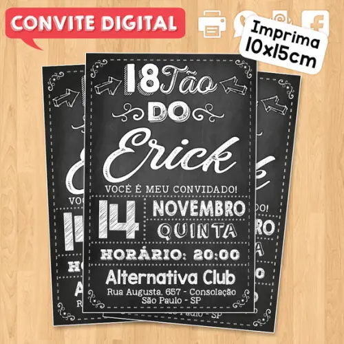 Convite Digital Aniversário Festa Preto e Branco 18 Anos