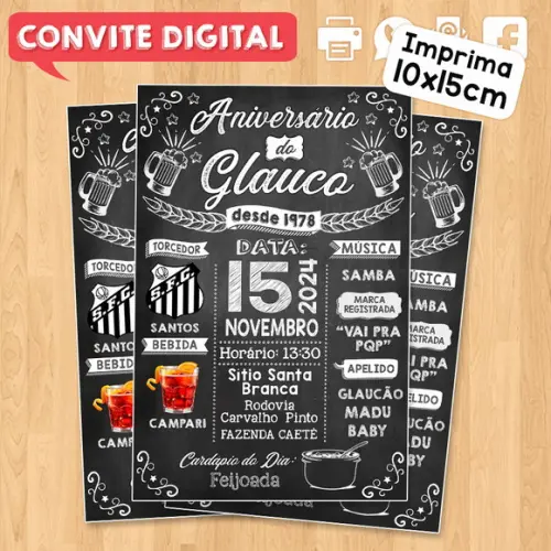 Convite Digital Aniversário Festa Preto e Branco com Frases