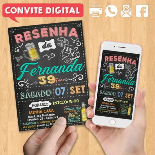 Convite Digital Aniversário Festa Resenha da Fernanda