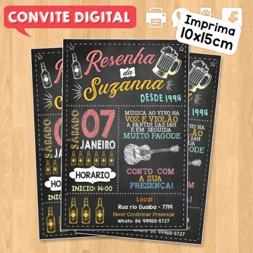 Convite Digital Aniversário Festa Resenha da Suzanna