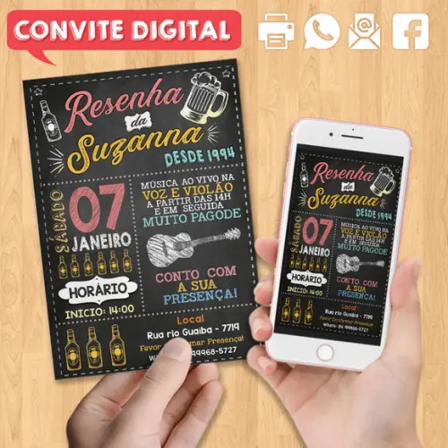 Convite Digital Aniversário Festa Resenha da Suzanna