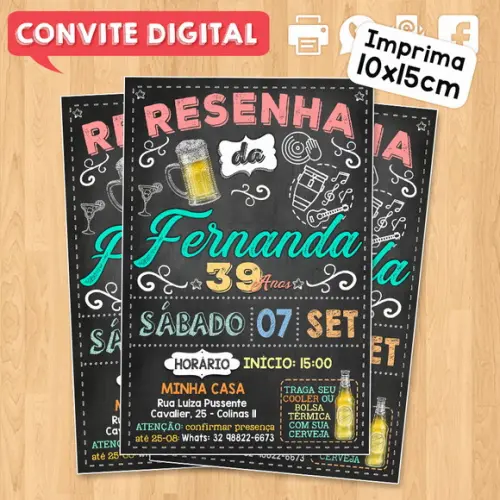 Convite Digital Aniversário Festa Resenha da Fernanda