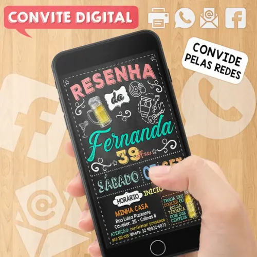 Convite Digital Aniversário Festa Resenha da Fernanda