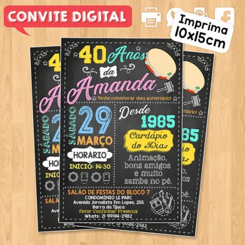 Convite Digital Aniversário Festa Samba da Amanda