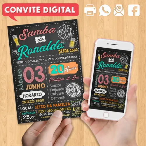 Convite Digital Aniversário Festa Samba do Ronaldo