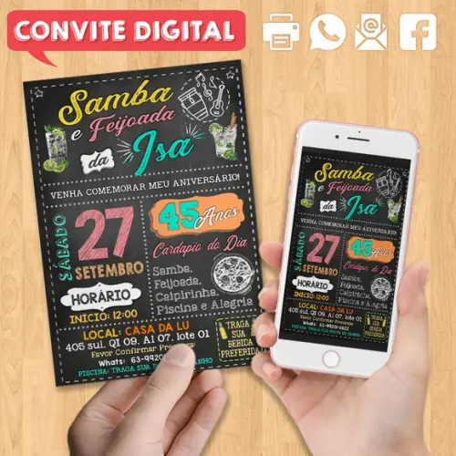 Convite Digital Aniversário Festa Samba e Feijoada