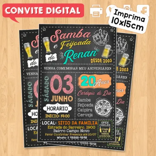 Convite Digital Aniversário Festa Samba e Feijoada do Renan