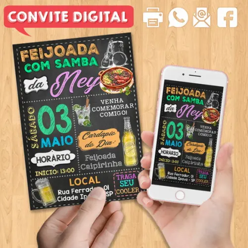 Convite Digital Aniversário Festa Samba e Feijoada da Ney
