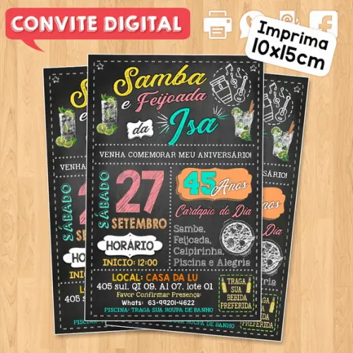 Convite Digital Aniversário Festa Samba e Feijoada