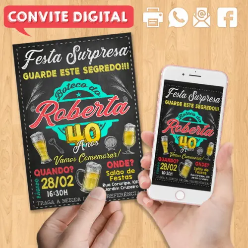 Convite Digital Aniversário Festa Surpresa Dela 40 Anos