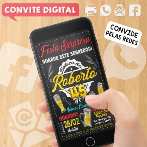 Convite Digital Aniversário Festa Surpresa Dele 45 Anos