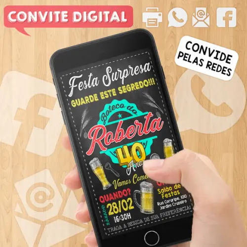 Convite Digital Aniversário Festa Surpresa Dela 40 Anos