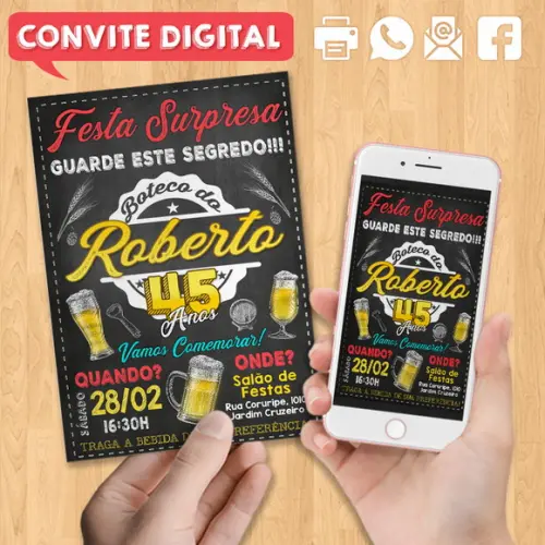 Convite Digital Aniversário Festa Surpresa Dele 45 Anos