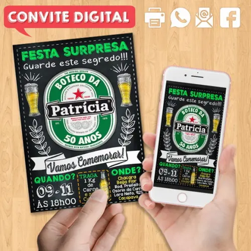 Convite Digital Aniversário Festa Surpresa no Boteco Cerveja