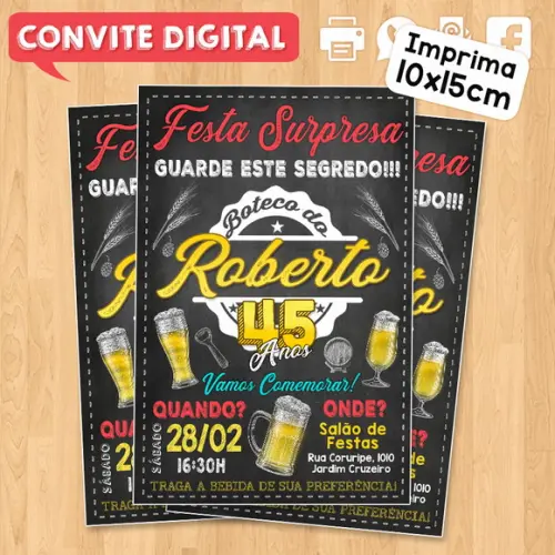Convite Digital Aniversário Festa Surpresa Dele 45 Anos